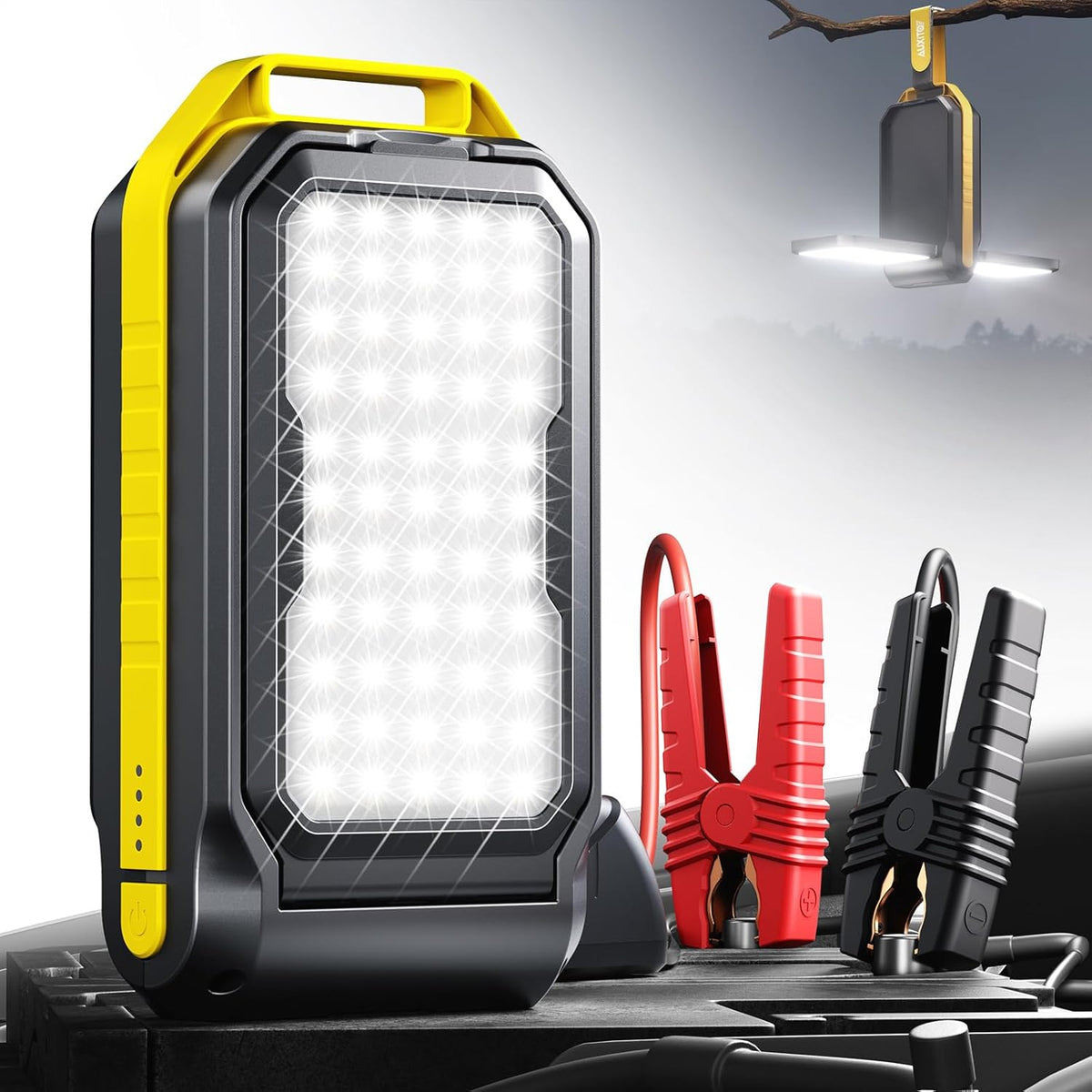 AUXITO Jump Starter: 6000A Car Portable-Battery Jumper Box with 4000LM LED Outdoor Camping Light and Power Bank Function, Up to 10.5L Gas and 10L Diesel Engines, USB Ports and Jumper Cable Included