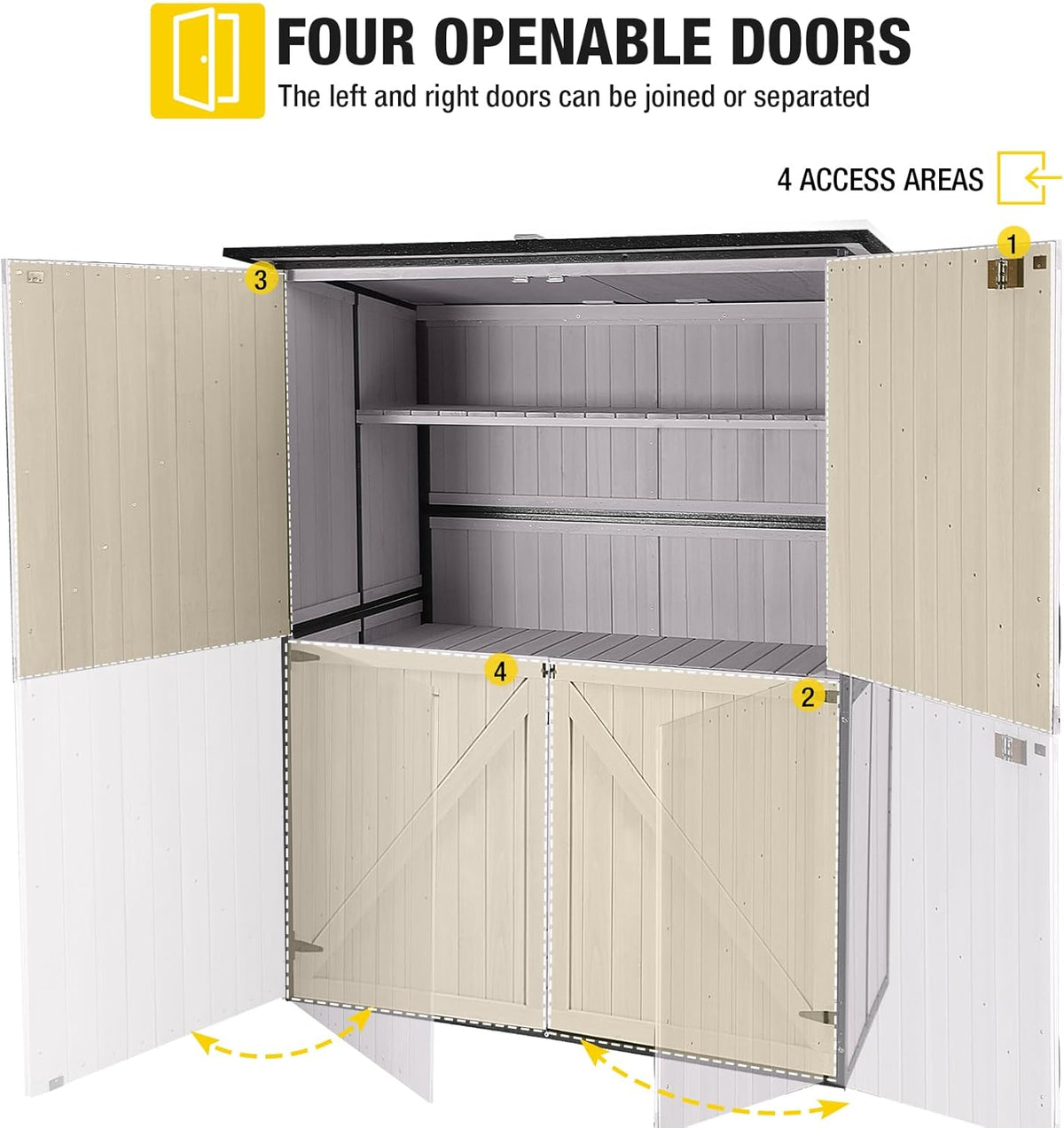 Aivituvin Outdoor Storage Shed Upgraded with Strong Metal Frame Garden Tool Shed Storage House Cabinet with Adjustable Shelfs and Wooden Floor 4.6 x 2.42FT (Off-White)