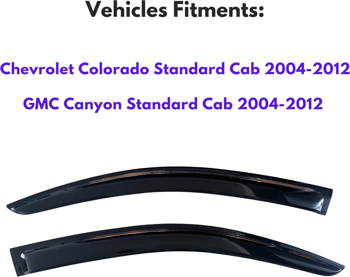 KPY Window Visor Compatible with Chevrolet Colorado Standard Cab 2004-2012 & GMC Canyon Standard Cab 2004-2012, Rain Guard Vent Deflectors Tape-On, 2005 2006 2007 2008 2009 2010 2011 (Standard Cab)
