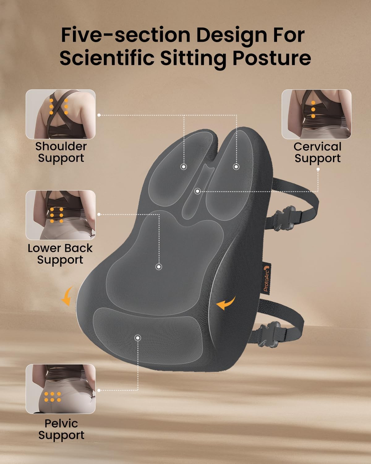 ProtoArc Lumbar Support Pillow for Office Chair, Memory Foam Back Support Pillow for Lower Back Fatigue Relief, Lumbar Pillow Desk Chair Back Cushion, Ergonomic Back Rest for Chair, Car - Dark Gray