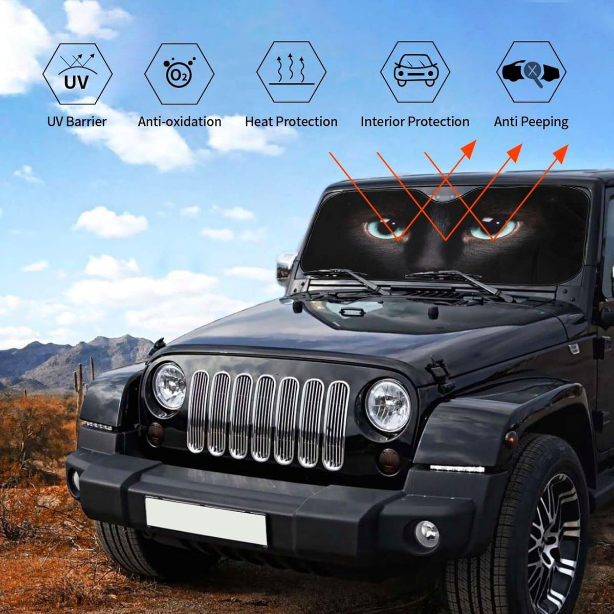 Black cat Eyes Car Windshield Sunshade Front Window Sun Visor Protector Foldable Shield Cover for Truck SUV