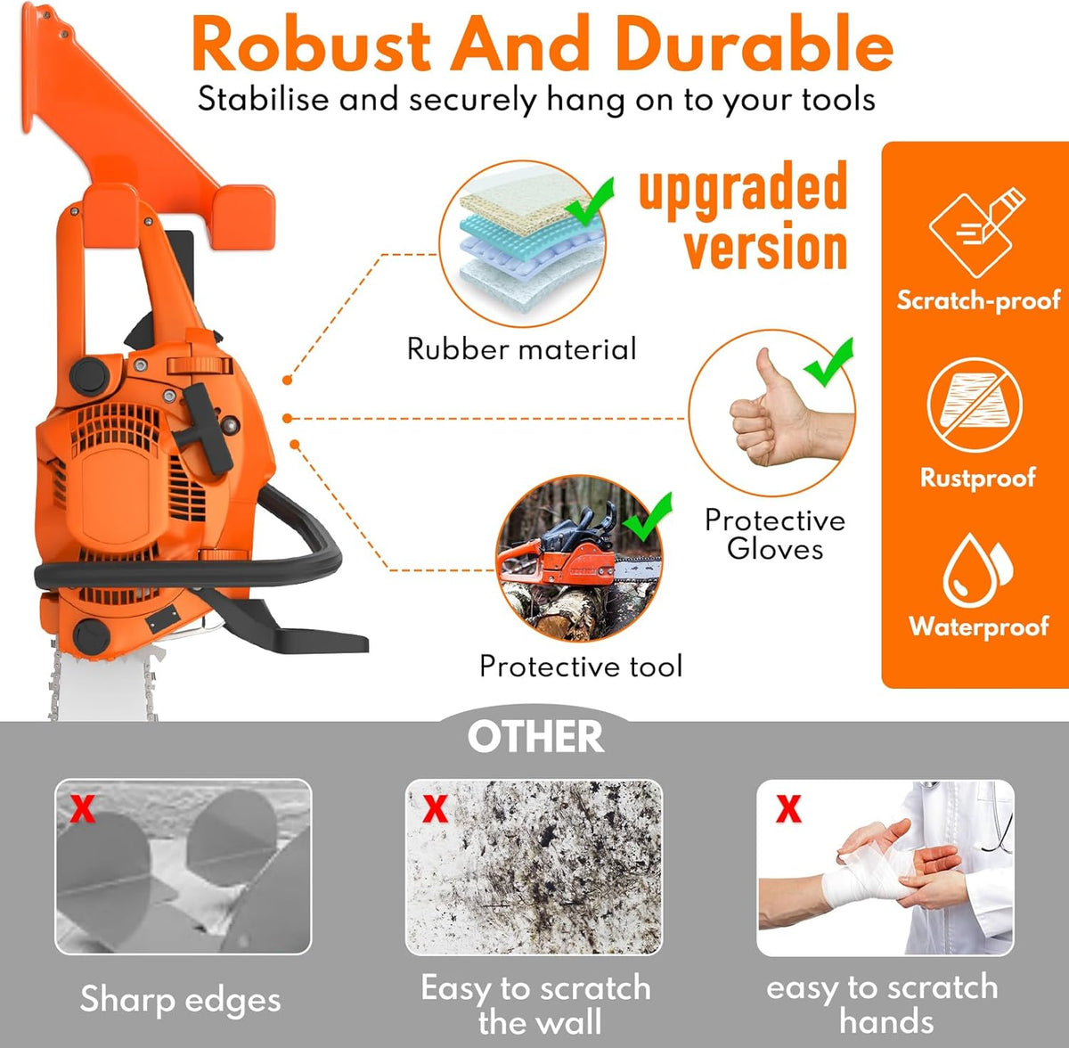 Chainsaw Hanger,2pcs Ideal for Adult Garage Tool Organizer. This Chainsaw Accessory Rust Proof Alloy Steel Construction with Powder Coating, Perfect Wall Mount Solution for Your Chainsaw.(orange)