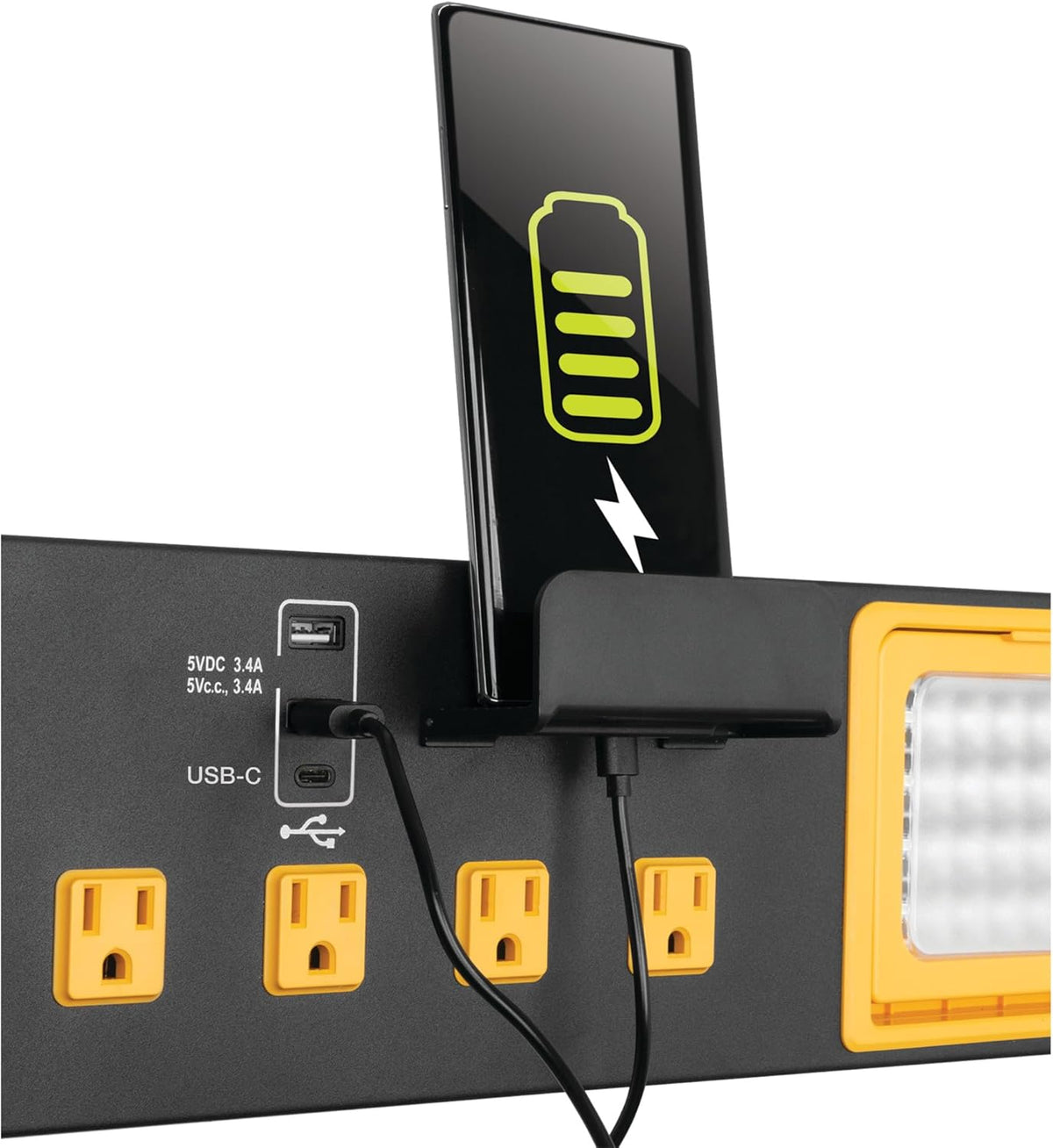 Performance Tool W2279 Commercial Grade Power Station with 6 Outlets, 2 USB Ports, Built-In Cradle, and LED Lights, Ideal for Workshops and Garages