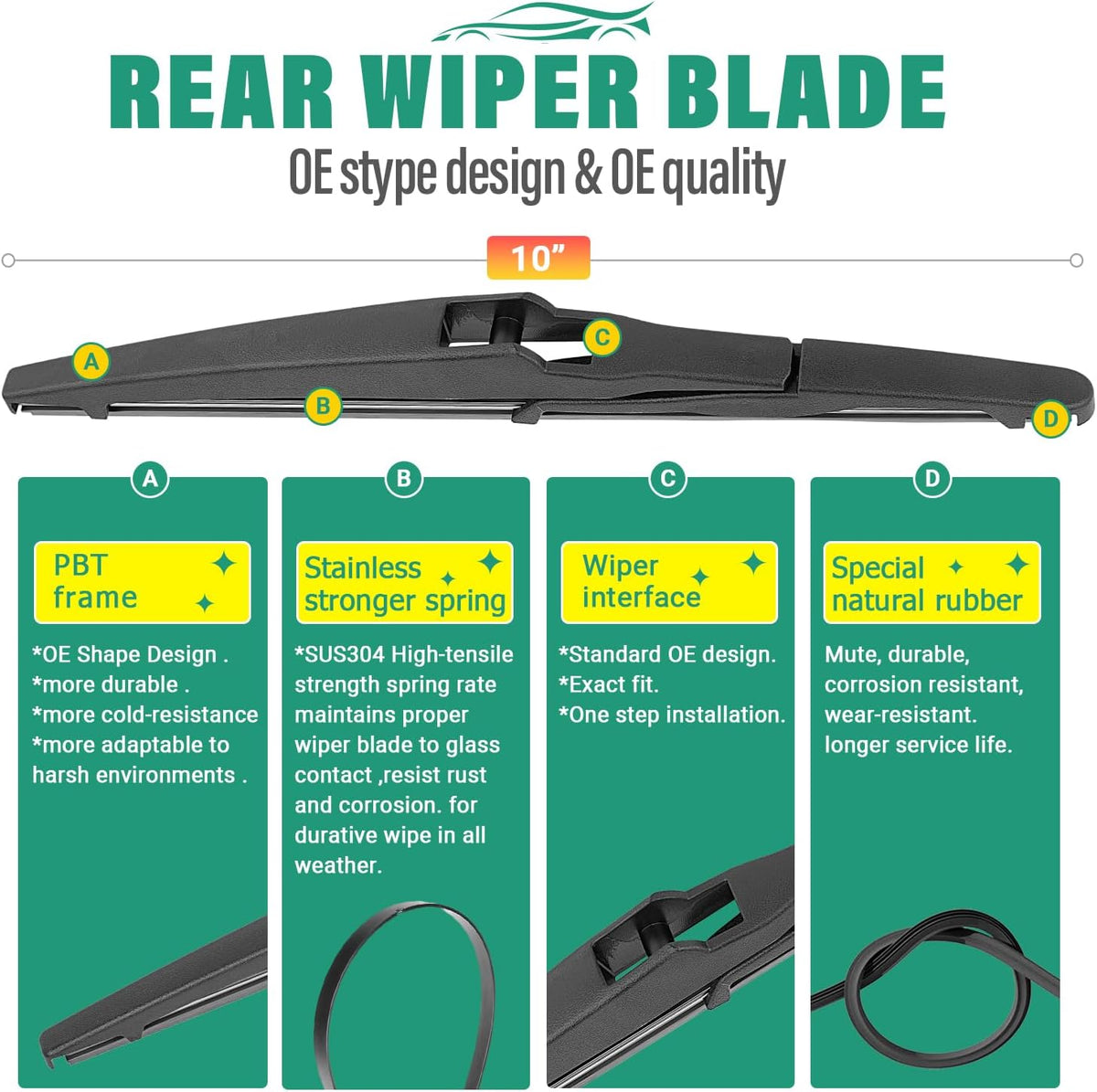 26" 16" 10" Windshield Wiper Blades Replacement for Toyota RAV4 2013 2014 2015 2016 2017 2018 Premium All Weather Front Rear Wipers Set - OEM Quality (Pack of 3)