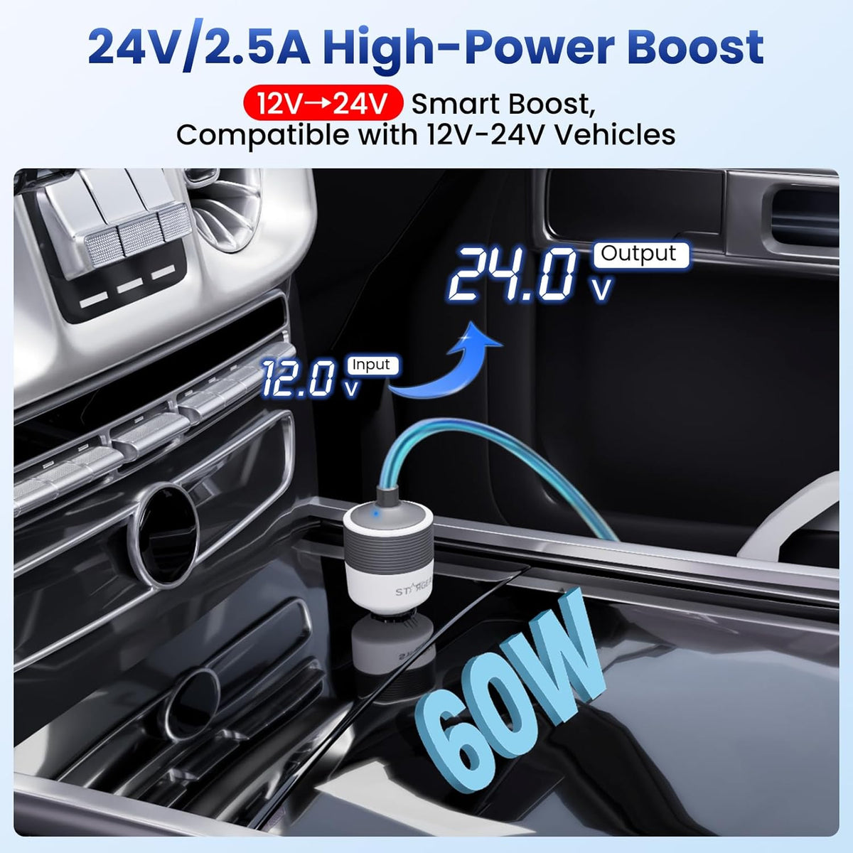Starlink Mini Car Adapter - 12V to 24V DC Step Up Converter with 60W Car Cigarette Lighter Adapter, Starlink Mini 12V Adapters Supports Official 30M Starlinks Cable, Ideal for RV, Boat, Trailer