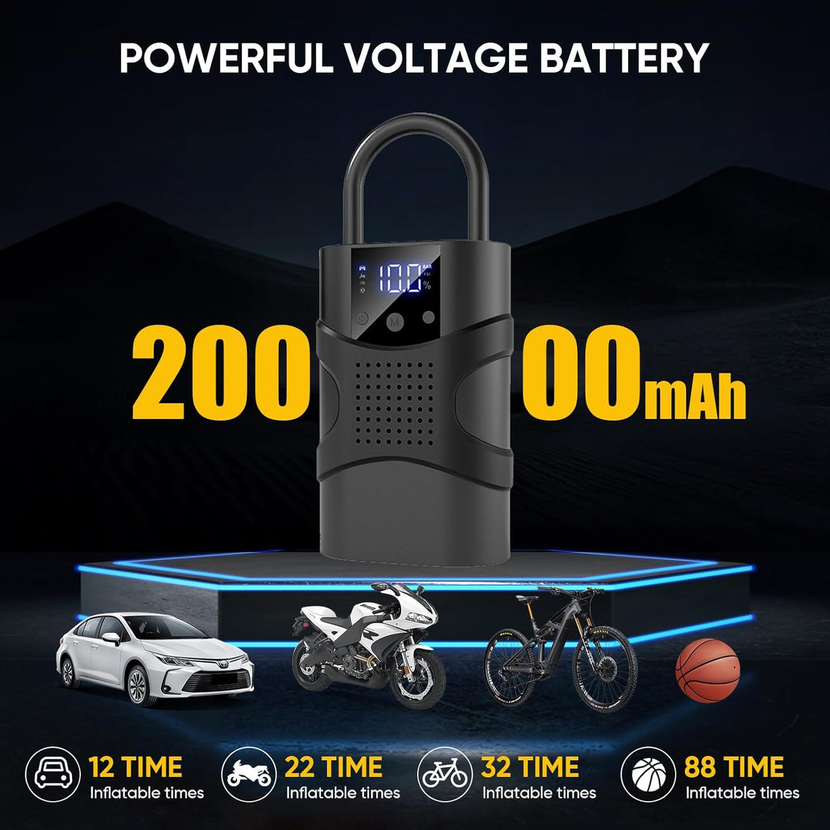 Tire Inflator Portable Air Compressor Cordless, 150PSI 6.5x Faster Portable Tire Inflator,Car Tires Air Pump with LED Lights&Digital Pressure Gauge,Auto Shut-off Smart Air Pump Suitable SUV,Truck,Bike