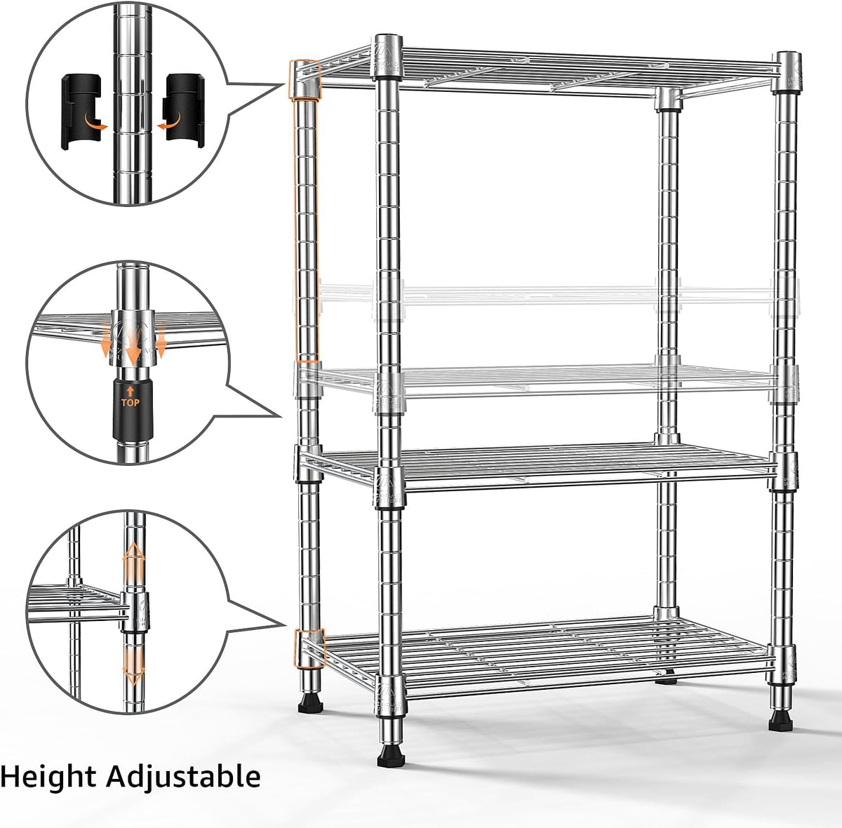 450 lbs Wire Storage Shelving 3-Tier Utility Shelving Unit Steel Organizer Wire Rack for Home,Kitchen,Office,Chrome(11.8" D x 17.7" W x 26.4" H)