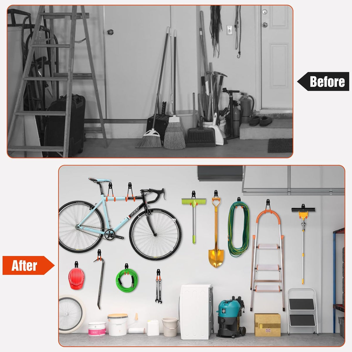 Garage Hooks Ladder Hooks for Hanging Heavy Duty Garage Organizer Wall Mount Metal Garage Storage Organization Tool Hanger Utility Rack for Garage Wall, Shed, Garden, Workshop