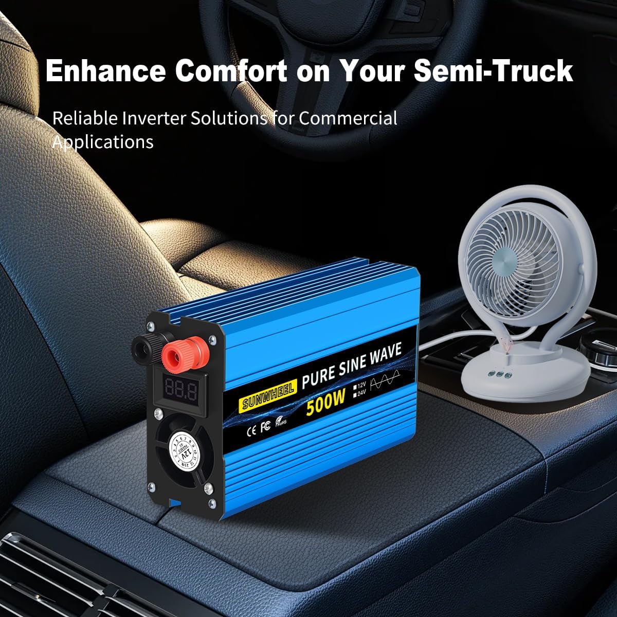 SUNWHEEL 500W Pure Sine Wave Inverter, 12V DC to 110V/120V AC Car Power Inverter with 2 AC outlets and LCD Display