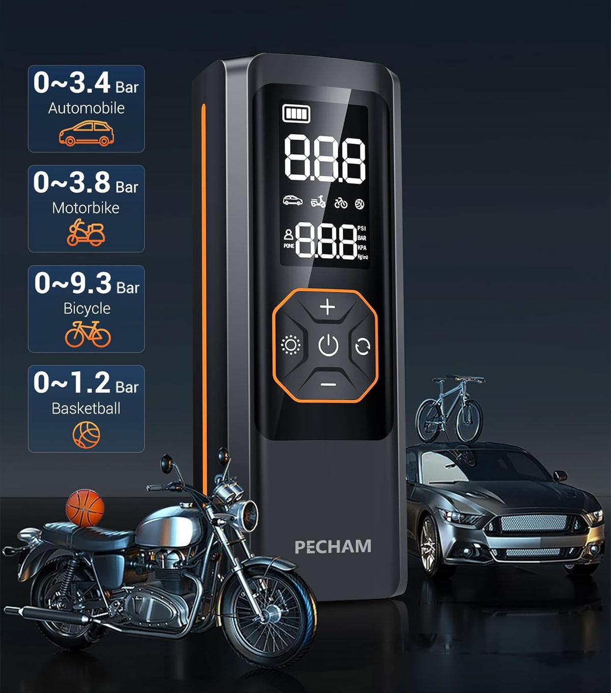 PECHAM Tire Inflator Portable Air Compressor,USB 5V 20000mAh Battery 160PSI Cordless Tire Pump Electric Air Pump for Car Tires,Fits Car/Truck/Motorcycle/Balls/Bicycles