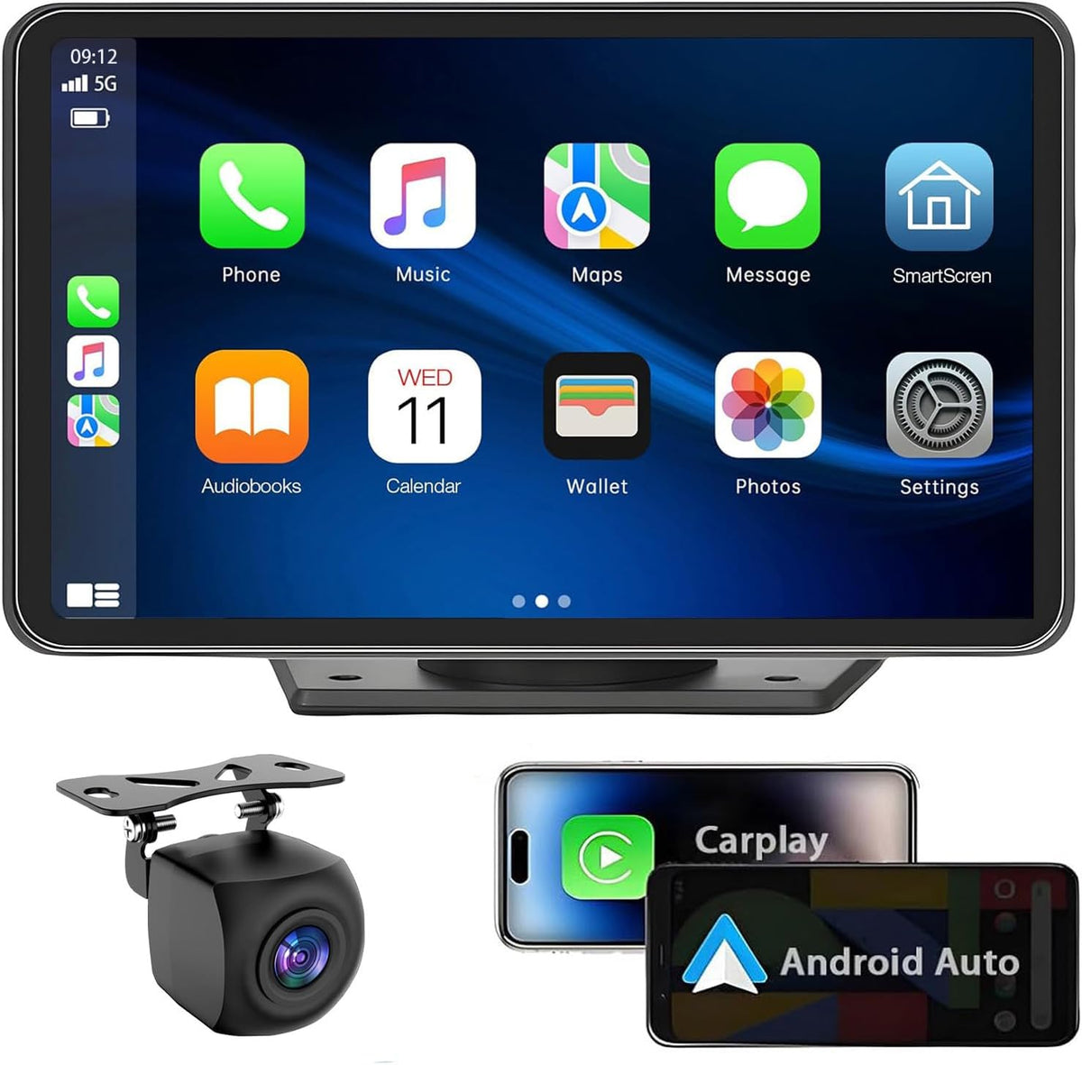 for Apple Carplay Wireless Portable 7" Touchscreen Car Stereo Voice Control with Apple Car Play & Android Auto Car Audio Backup Camera Bluetooth GPS Navigation/Mirror Link Fits All Cars