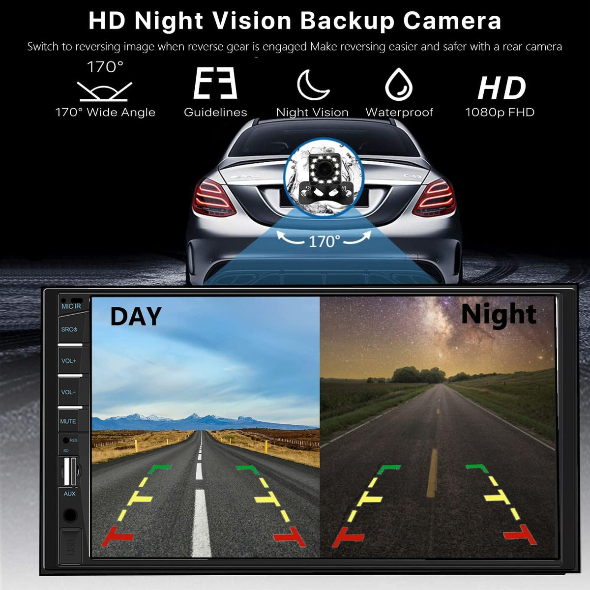 Naifay Double Din Car Stereo Compatible with Apple Carplay and Android Auto, 7 inch HD Touchscreen Car Radio Car Audio Receivers, Bluetooth, Backup Camera, Mirror Link, USB/AUX/TF/Subwoofer, FM Radio