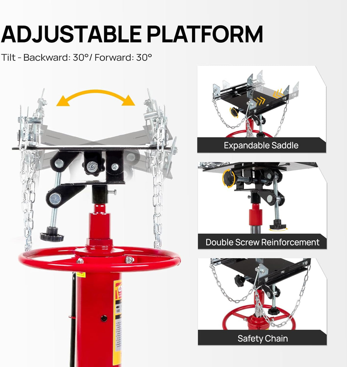 TUFFIOM Transmission Jack, 1100 lbs 1/2Ton Hydraulic 2-Stage High Lift Vertical Telescoping Floor Jack Stand, 34" to 68" Lifting Range, w/Pedal, 360° Swivel Wheels, Garage/Shop Lift Hoist, Red