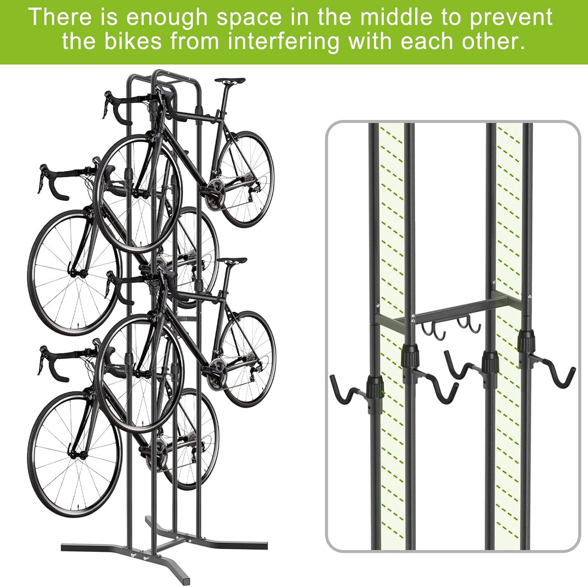 Dolibest 4-Legged Bike Racks Stands with Flexible Hooks, Heavy-Duty Floor Standing Bicycle Rack for Up to 4 Bikes, with 8 Adjustable Height and Angle Hooks, Easy to Install for Any Style Bicycle