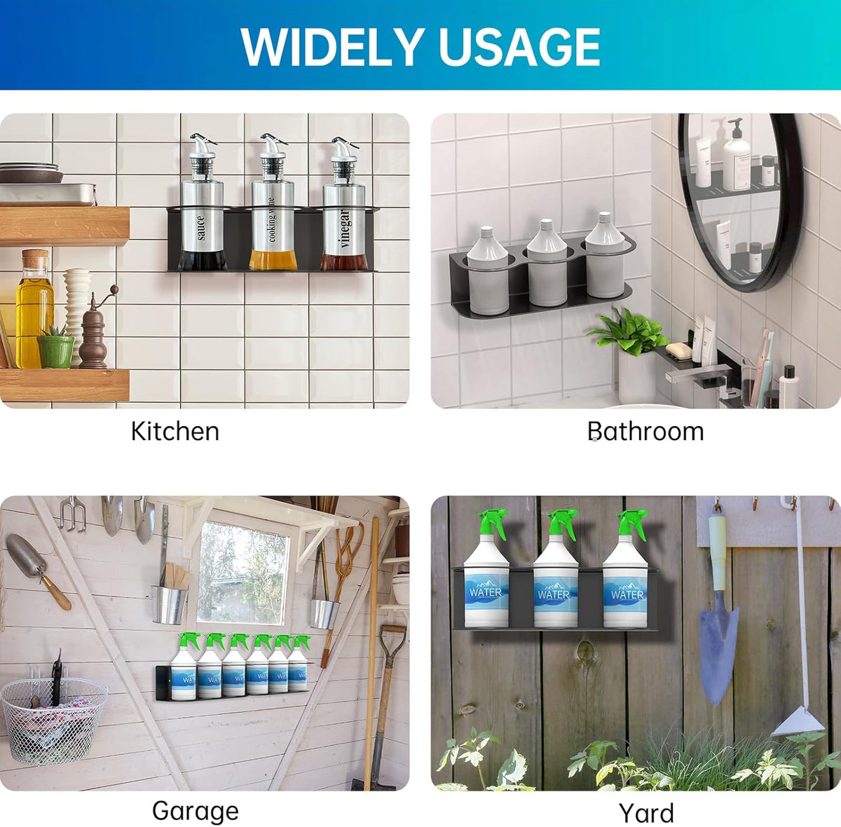 2 Pack 3 Holes All-Purpose Spray Bottle Holder Wall Mount Heavy Duty Spray Can Holder Rack Organizer Storage for Home Garage Workspace