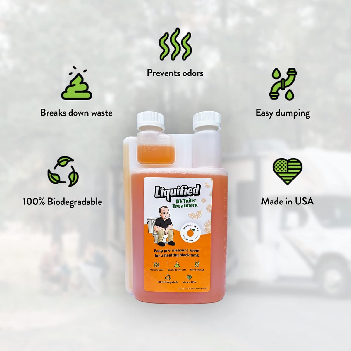 Liquified RV Toilet Treatment - Black Holding Tank Digester - Odor Eliminator - Orange Scent - Matts RV Reviews (Orange, 16oz)