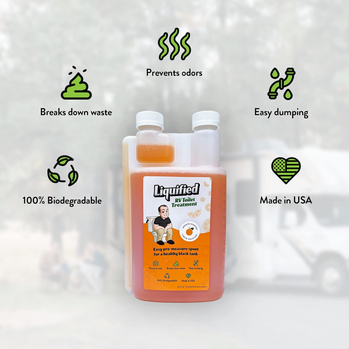 Liquified RV Toilet Treatment - Black Holding Tank Digester - Odor Eliminator - Orange Scent - Matts RV Reviews (Orange, 32oz)
