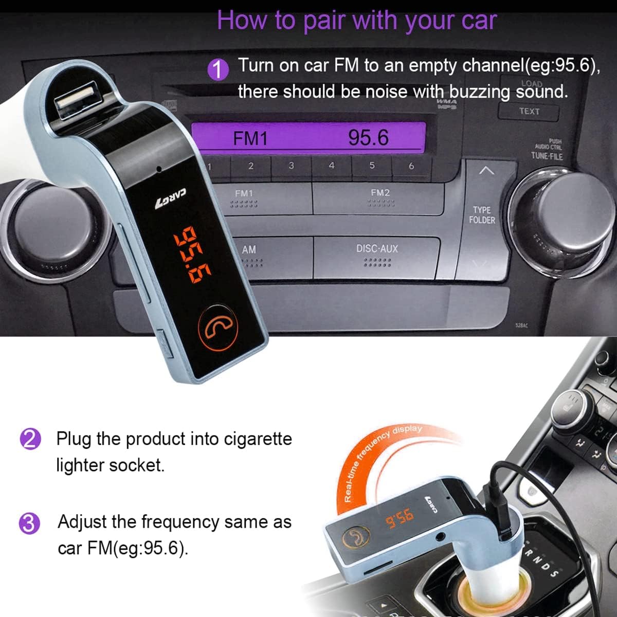 Bluetooth FM Transmitter for car, TIANSHILI Handsfree Bluetooth Receiver Car Kit with Mic/TF Card/USB Drive/AUX Play for iPhone,iPad and Other Android Phones-Silver