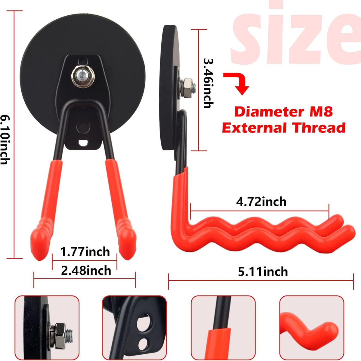 ULIBERMAGNET Heavy Duty Large Magnet Hooks,Strong Magnetic Wave Hook for Hose,Jig Saw,Circular Saw,Workshop Organization,2 Pack Magnetic Tool for Hammer Drill,Garden Tool(3.46inch/Orange)