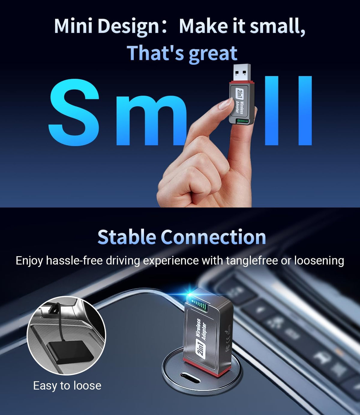 Wireless Carplay Adapter, 2025 Upgrade Mini USB Design for Car Play & Android Auto, Easy Use Fast Stable Connection for iPhone
