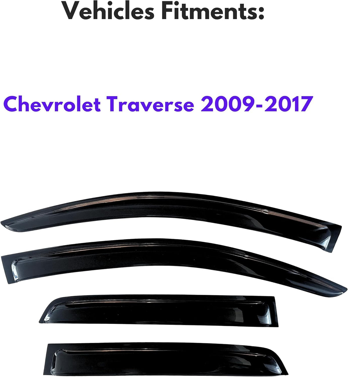 KPY Window Visor Compatible with Chevrolet Chevy Traverse 2009-2017, 4PC Rain Guard Side Window Vent Deflectors Tape-On Style, 2009 2010 2011 2012 2013 2014 2015 2016 2017