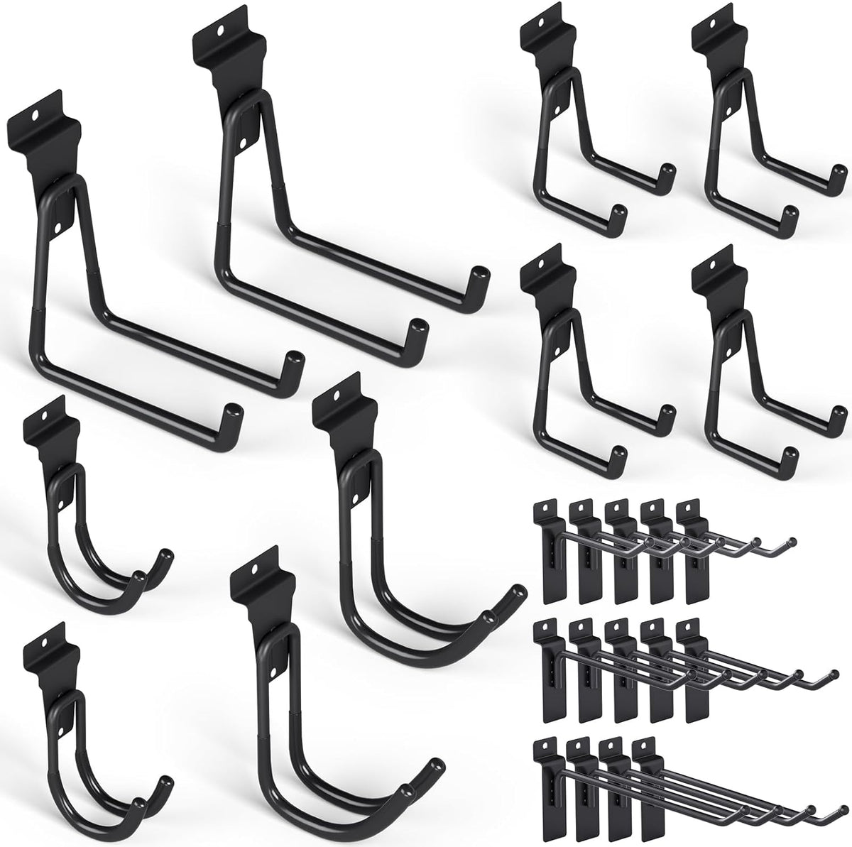 INCLY 24 Pack Heavy Duty Slatwall Hooks, Black Garage Slatwall Panel Accessories Utility Hooks, Slat Wall Hanging Hooks and Hangers for Garages, Sheds, Basements