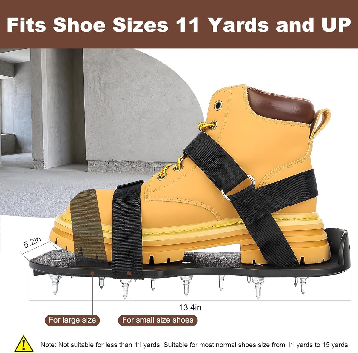 Epoxy Floor Spiked Shoes Fully Assembled Gunite Spiked Shoes with 3/4" Short Spikes for Garage Floor Epoxy, Overlays, Cover Installation, 1 Pair (Black, Large Size)