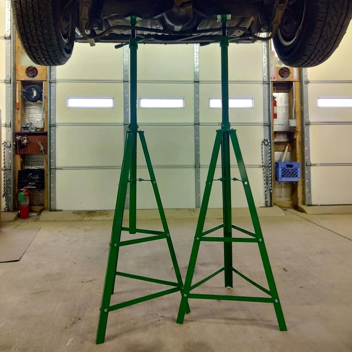 KUAFU 55.62"-79.48" Automotive Under Hoist Jack Stand 2 Ton High Lift Transmission Mount Jack Stand for Repair Shops Garages Steel Powder Coated Green