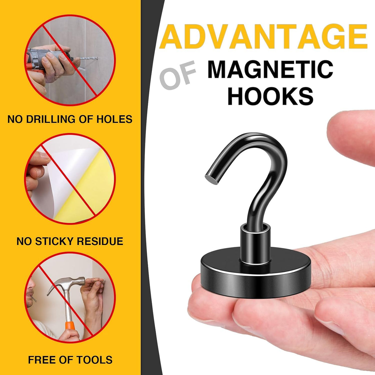 DIYMAG Black Magnetic Hooks, 118 LB Heavy Duty Strong Magnet with Hook, Rare Earth Neodymium Magnets for Hanging, Magnetics Hanger for Curtain, Home, Kitchen, Workplace, 20 Packs