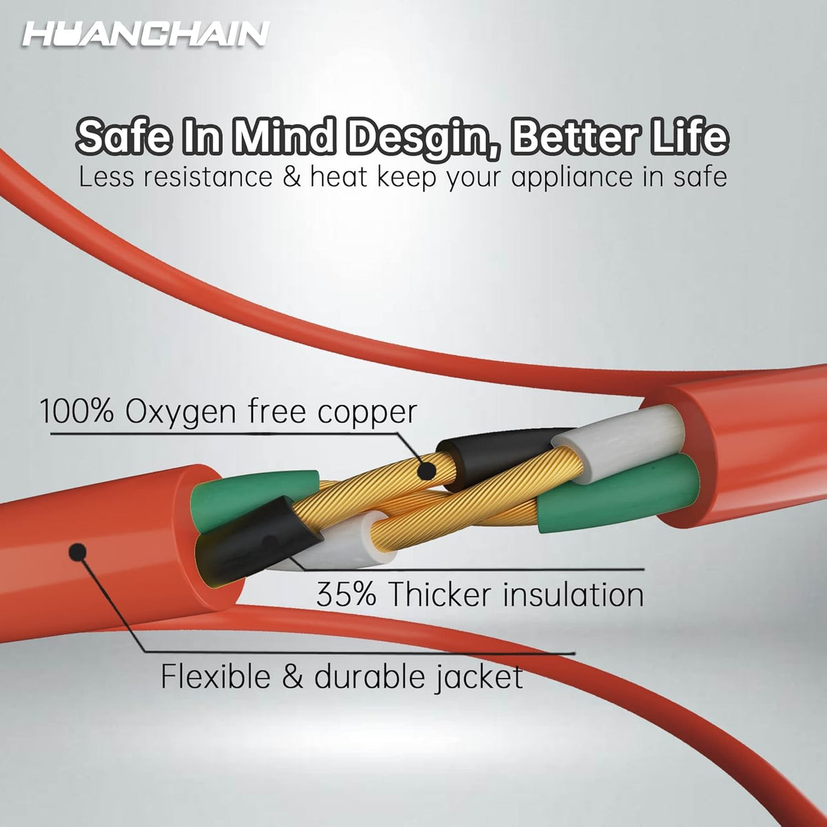 huanchain 75 Foot 16/3 Gauge Outdoor Extension Cord Waterproof, Flexible Cold-Resistant Appliance Extension Cable Outside, 10A 1250W 16AWG SJTW, 3 Prong Heavy Duty Electric Cord Orange, ETL