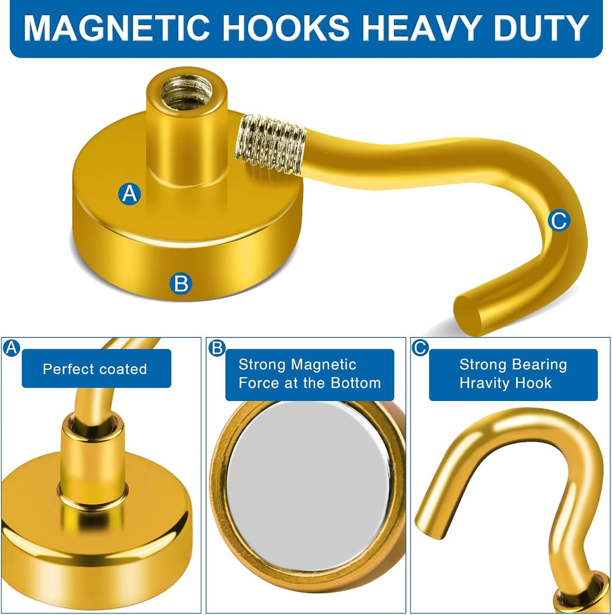 LOVIMAG Cruise Must Haves, 80Lb Magnet Hooks, Cruise Magnets for Door, Yellow Cruise Door Magnets, Magnetic Hooks for Hanging-6Pack