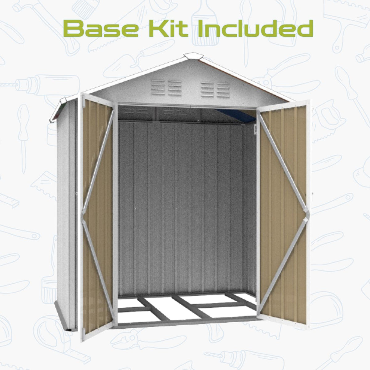 6' x 4' Outdoor Storage Shed, Sturdy Metal Building w/Lockable Doors for Garden, Backyard, Poolside and Lawn, Black+White
