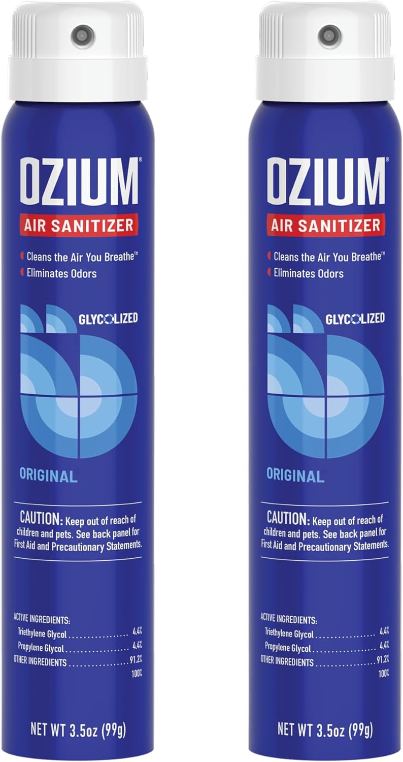 Ozium 3.5 Oz. Air Sanitizer & Odor Eliminator for Homes, Cars, Offices and More, Original Scent,(Pack of 2), clear