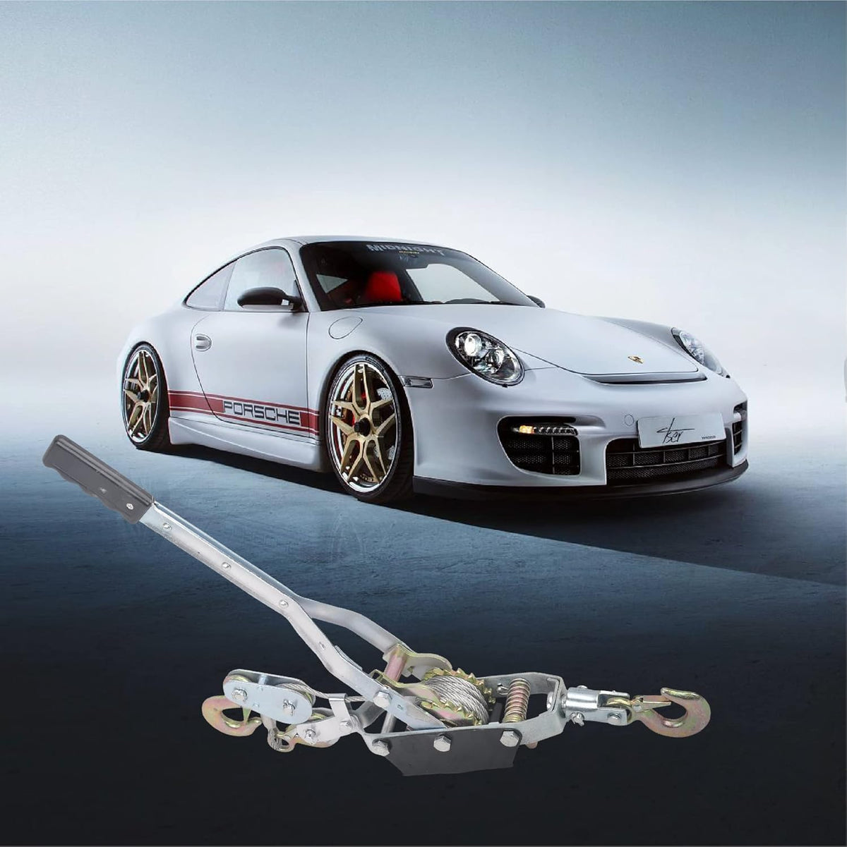 5 Ton Heavy Duty 3 Hook Steel Cable Dual Gear Power Puller Come Along Chain Winch Ratchet Tool, Automotive Hoist Hand Winch Cable Puller Stretcher Lift
