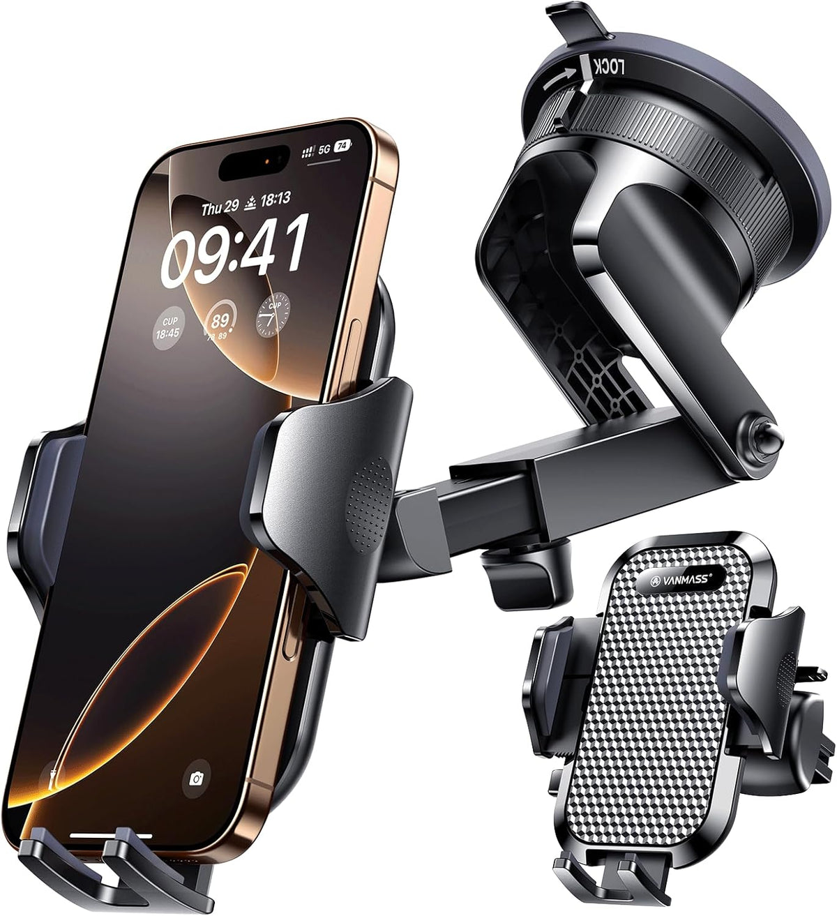 VANMASS [Pro Version] Universal Car Phone Mount [2025 Super Suction Cup] Phone Holder for Car, Cell Phone Car Mount for Windshield Dash Vent Truck Stand for iPhone 16 Pro Max 15 14 13 Samsung Android
