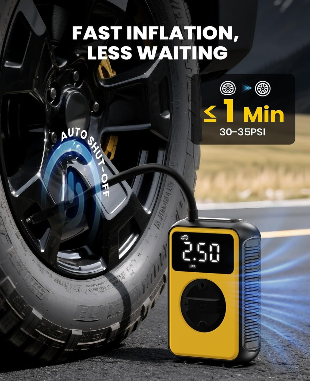 Tire Inflator Portable Air Compressor, Dual Pressure-150PSI High Pressure Mode & 4.0 kPa Large Volume Mode For Car, Bicycle Tires, Air Mattresses and Inflatables