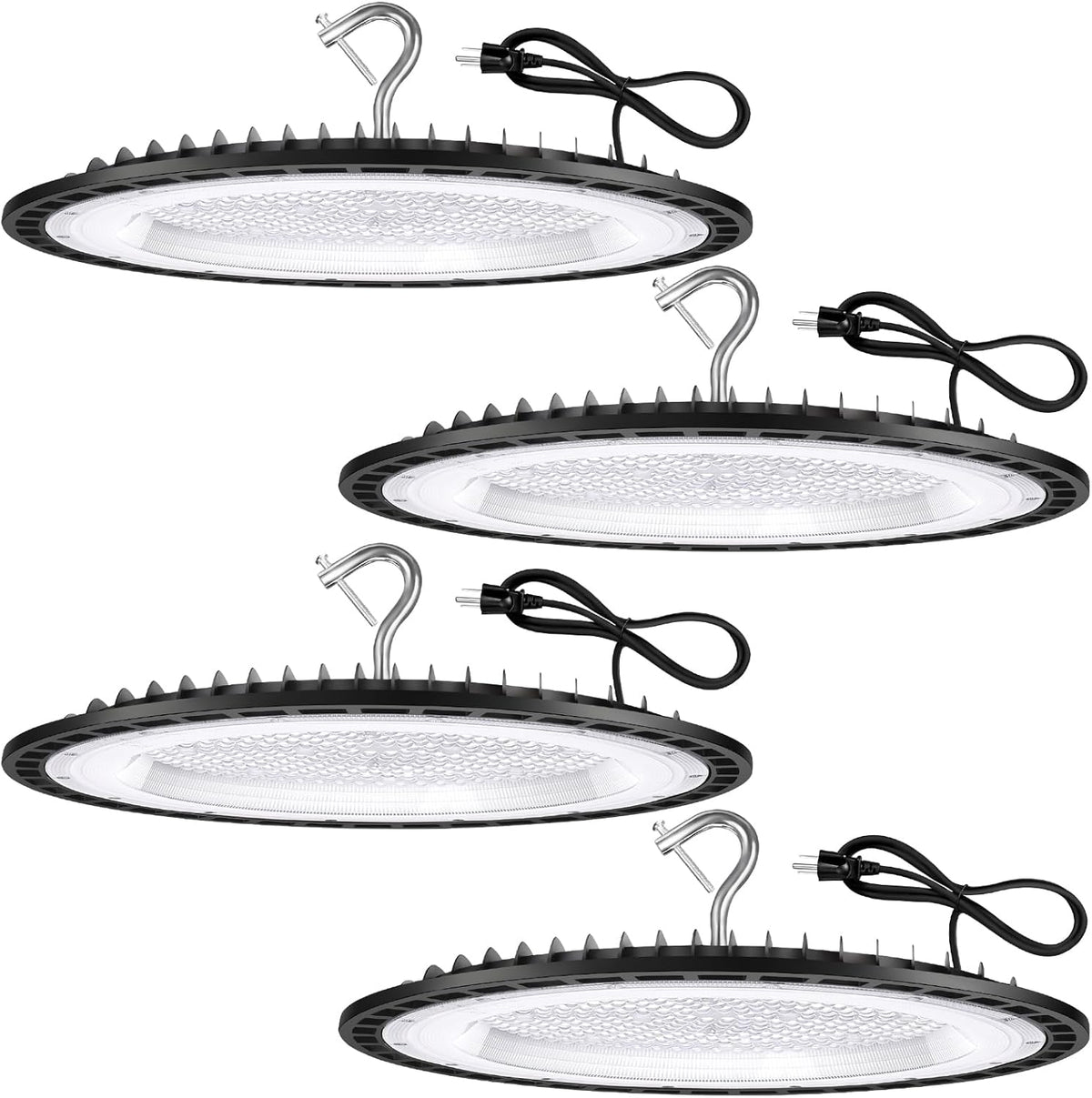 4 Pack 300W UFO Led High Bay Light Fixture,120VAC,5000K Daylight Commercial Shop Bay Lighting,45000LM,[1300W MH/HPS Equiv.] US Plug Area Lighting for Warehouse/Barn/Gym/Factory/Workshop/Garage