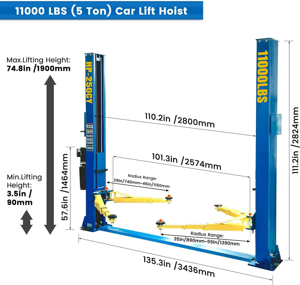 110V Two Post Car Lift 11,000 LBS Heavy Duty Floor Plate 2 Posts Auto Hoist Truck Lift for Garage w/ 36 Months Parts Replacement
