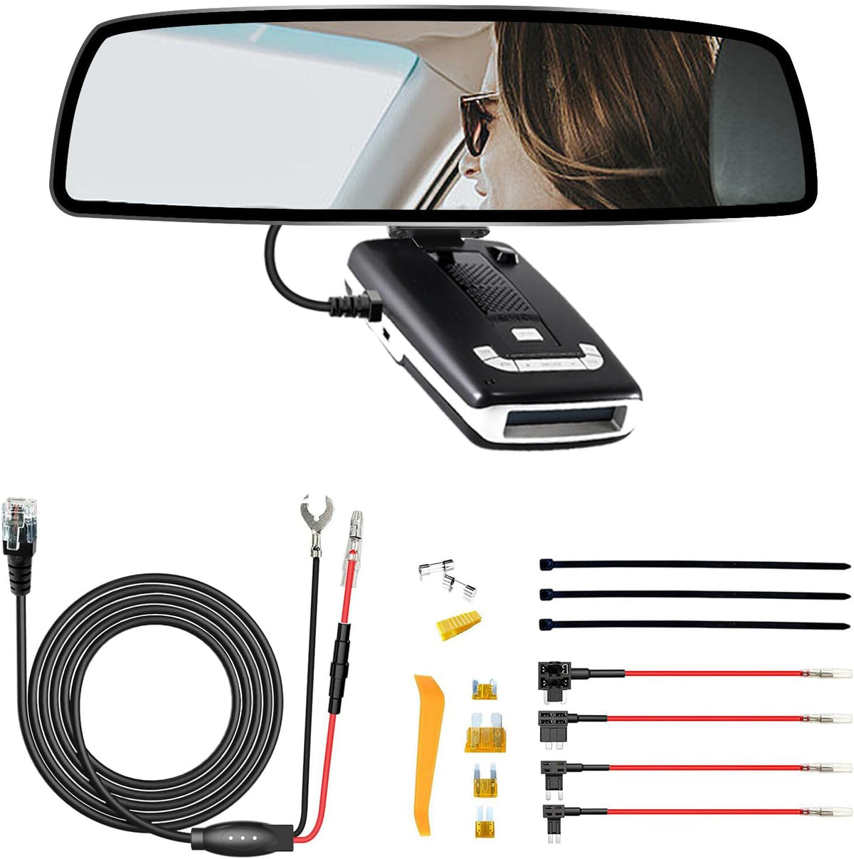 Radar Detector Rearview Mirror Rod Mounting Bracket and Radar Direct Power Cord Hardwired Kit and Fuse Tap(for Escort Max / Max2/ MAX360 Radar)