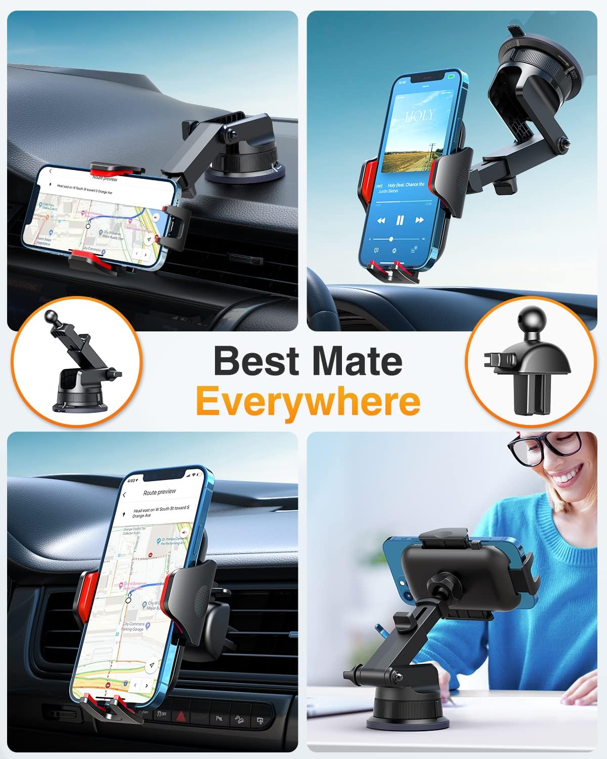 VANMASS [Pro Version] Universal Car Phone Mount [Super Suction Cup] Dashboard Phone Holder, Handsfree Windshield Dash Vent Phone Holder Car, Compatible for iPhone 16 15 14 13 Samsung LG & Truck,Red
