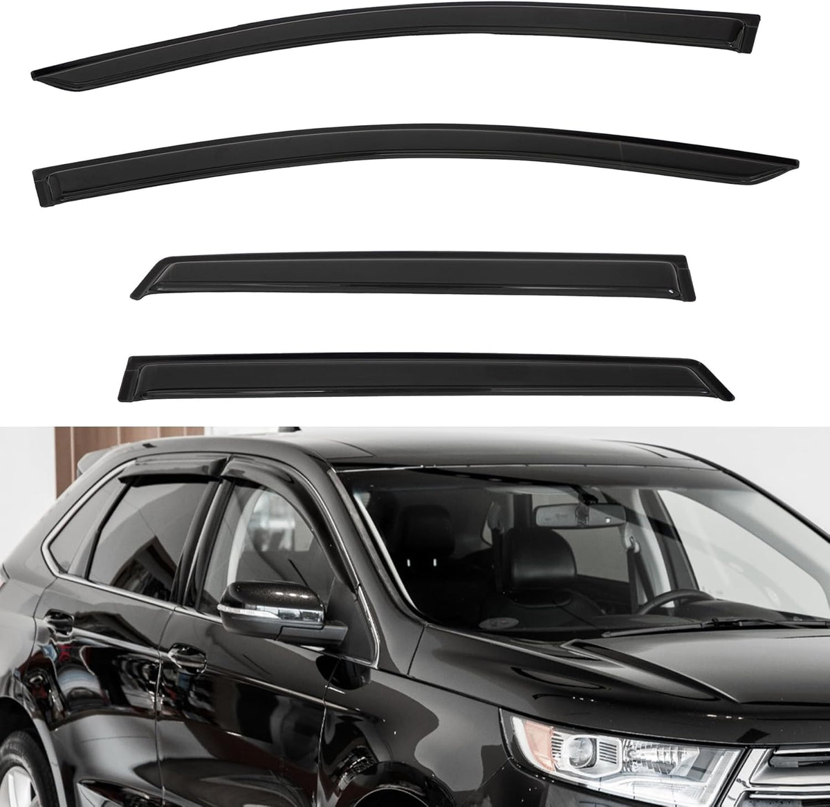 4pcs Window Visors Compatible with 2015-2024 Edge Front+Rear Smoke Tint Window Sun/Rain Guard Outside Mount Tape-On Vent