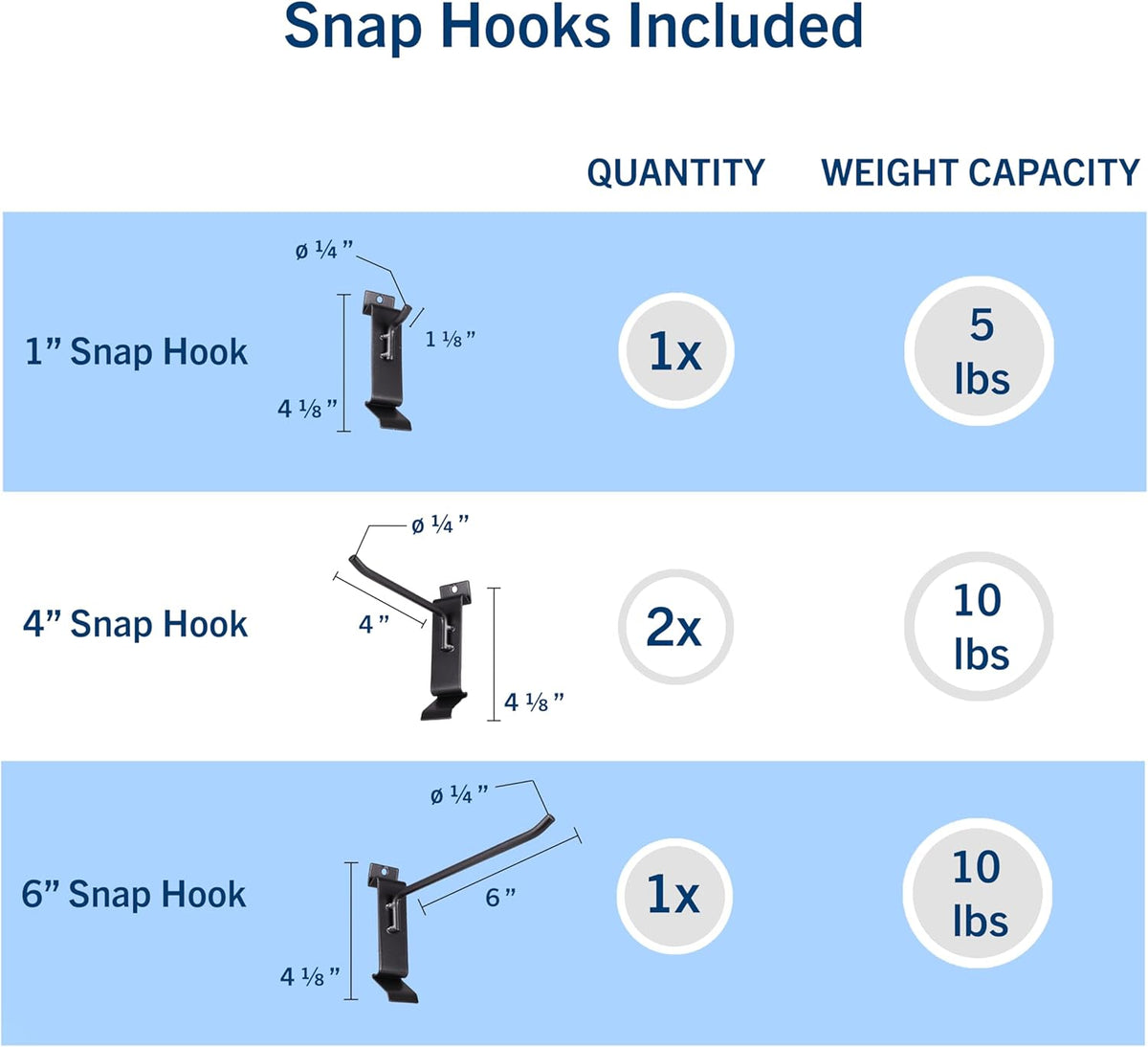 8 Pack Heavy Duty Slatwall Hooks, Black, Snap & Heavy-Duty Hooks Mix, Organize Garage, Storage, Tools, Sports Gear, Cords