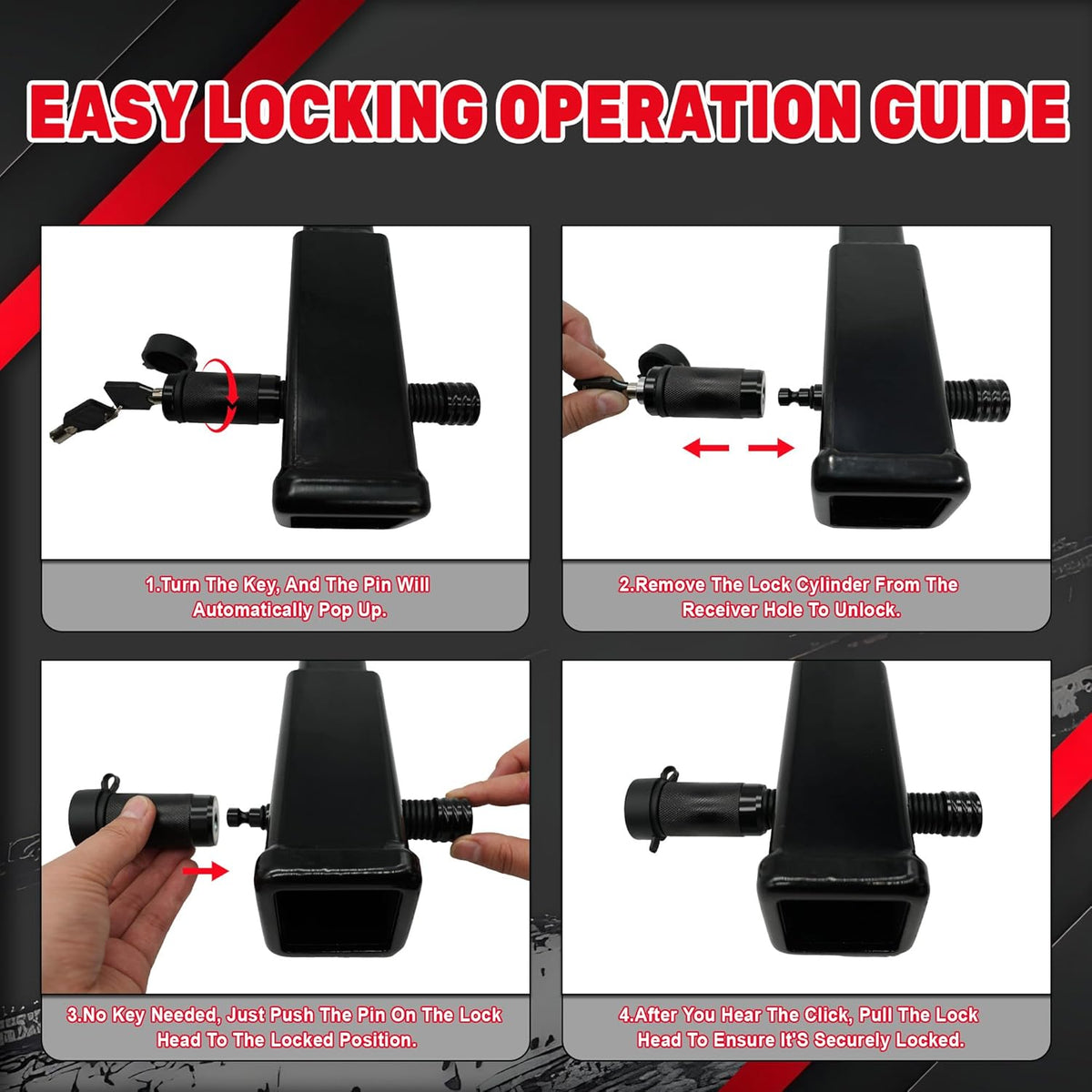 TYT Trailer Hitch Lock – 5/8" Dia, 3-1/2" Long Pin, Fits Class III/IV/V Hitches, 4 Keys, 16 O-Rings, Keyed Alike, Ideal for Tow Trucks, Bikes, Cars & Boats（2 Pack）