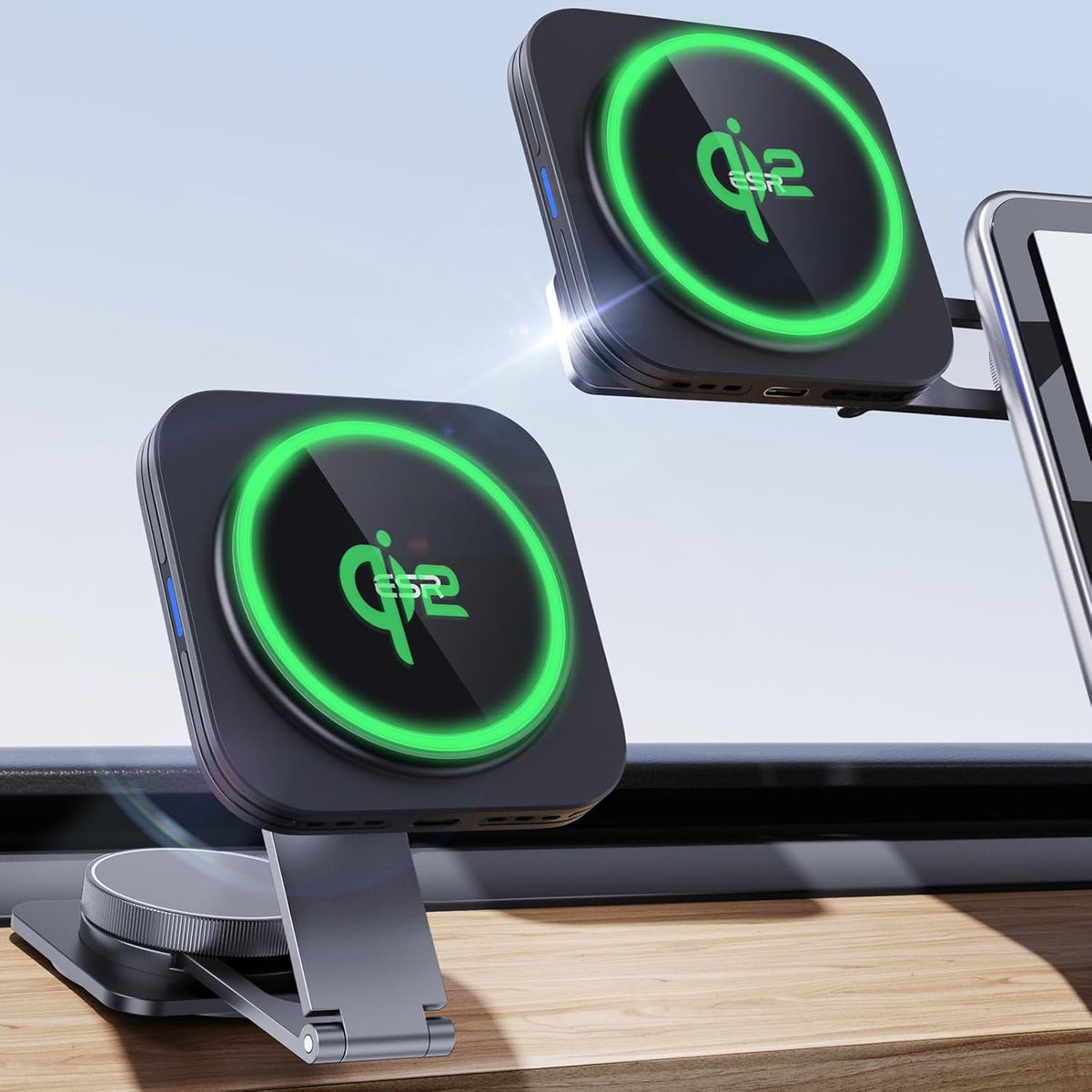 ESR for MagSafe Car Mount Charger, Foldable Dashboard Magnetic Wireless Car Charger for Tesla, for MagSafe Charging, Tesla Touchscreen Car Phone Holder for iPhone 16/15/14/13/12, S25,Strong Magnets