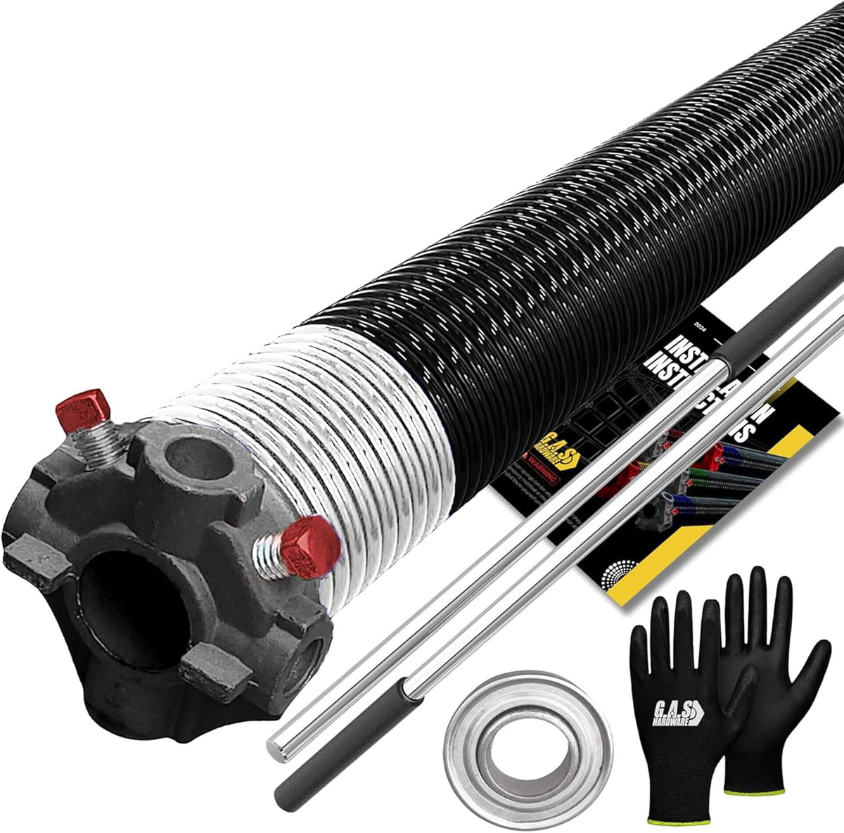 Garage Door Torsion Spring 218x2x25 Torsion Spring for Right Side of Garage Door with 1" Steel Bearing, Gloves, and Winding Bars Precision E-Coating 5-Year Warranty Minimum 30,000 Cycles (Black Cone)