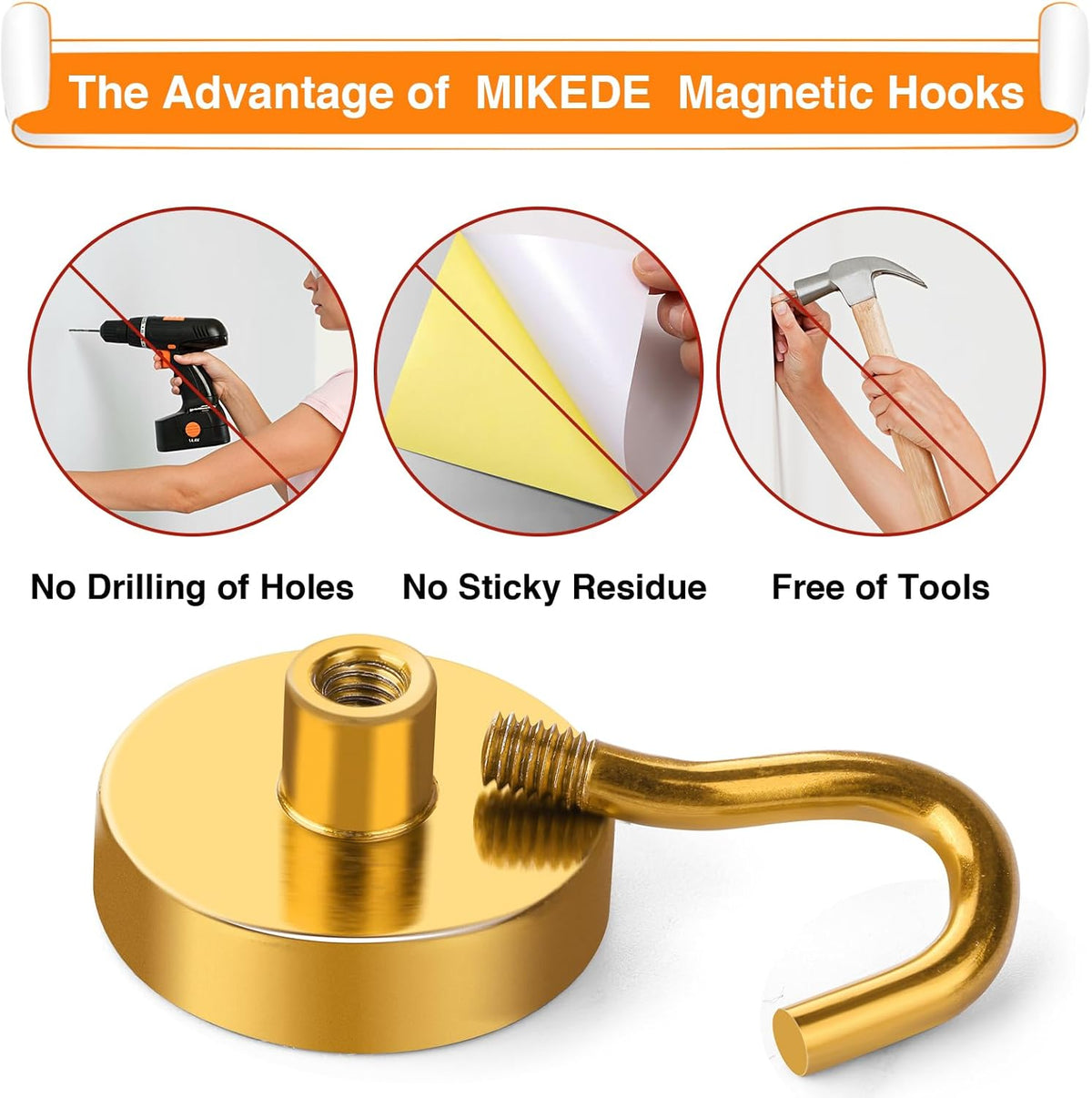 MIKEDE Magnetic Hooks, 80LB Heavy Duty Magnets with Hook for Fridge, Super Strong Magnets Neodymium Extra Strength Industrial Hooks for Hanging, Toolbox, Cruise(Yellow, 4 Pack)