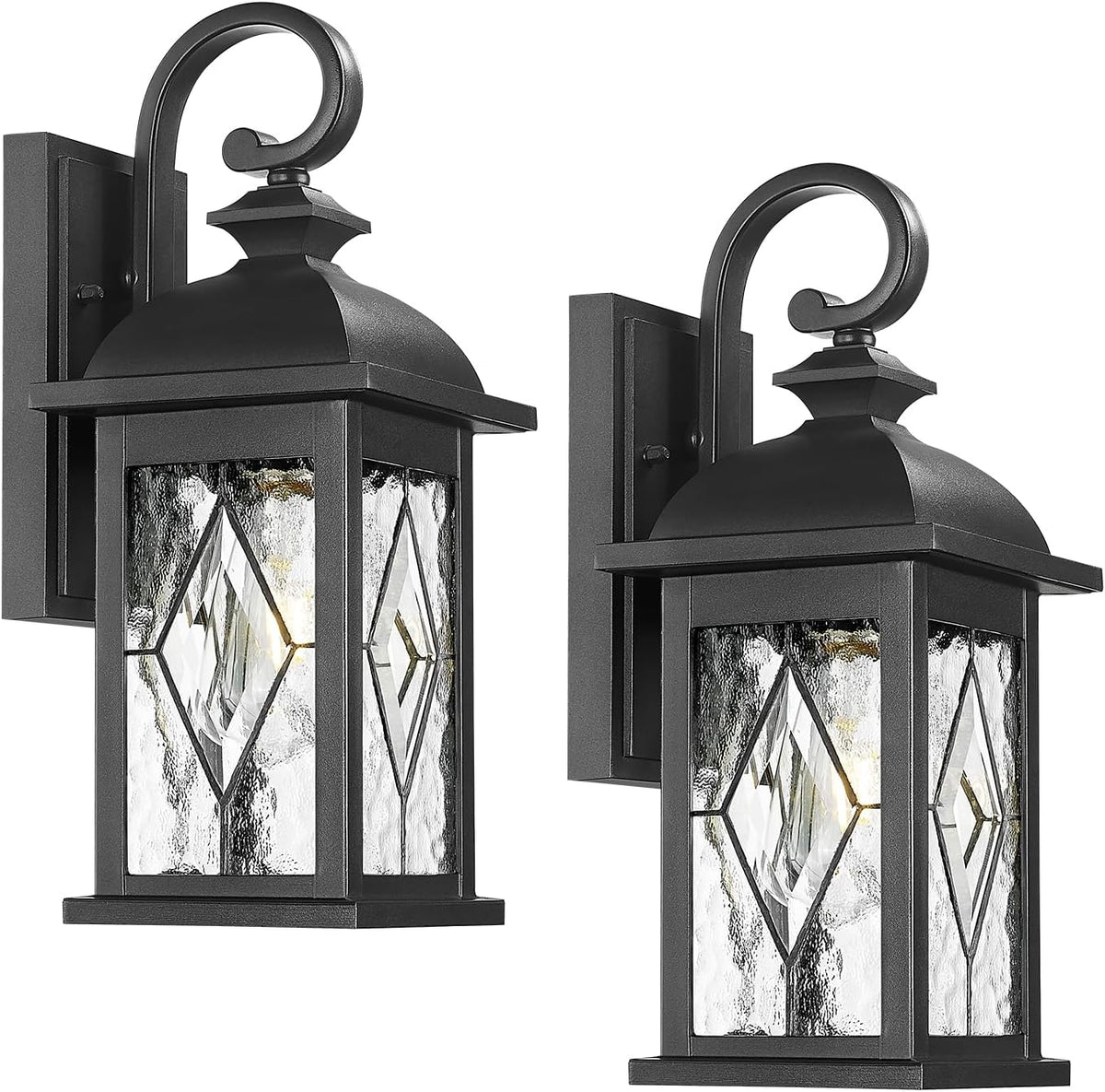 FEMILA 15" Exterior Wall Sconce, 2-Pack Outdoor Waterproof Wall Lights Fixture, Anti-Rust Matte Black Finish with Water Ripple Glass,4FD54B-2PK BK-SD