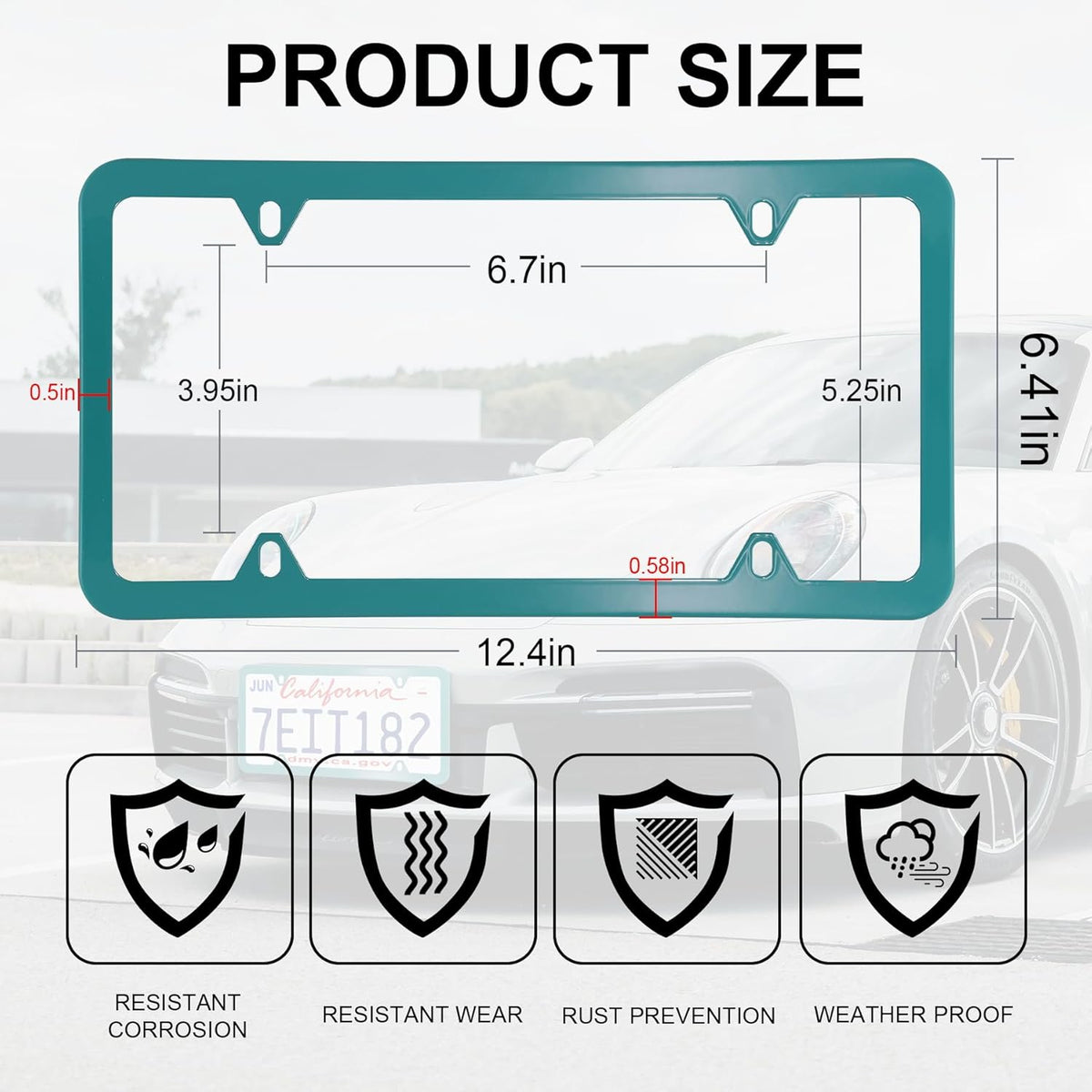 LivTee 4 Holes Stainless Steel License Plate Frames, 2 PCS Car Licence Plate Covers, Automotive Exterior Accessories Slim Design with Bolts Washer Caps for US Vehicles, Green
