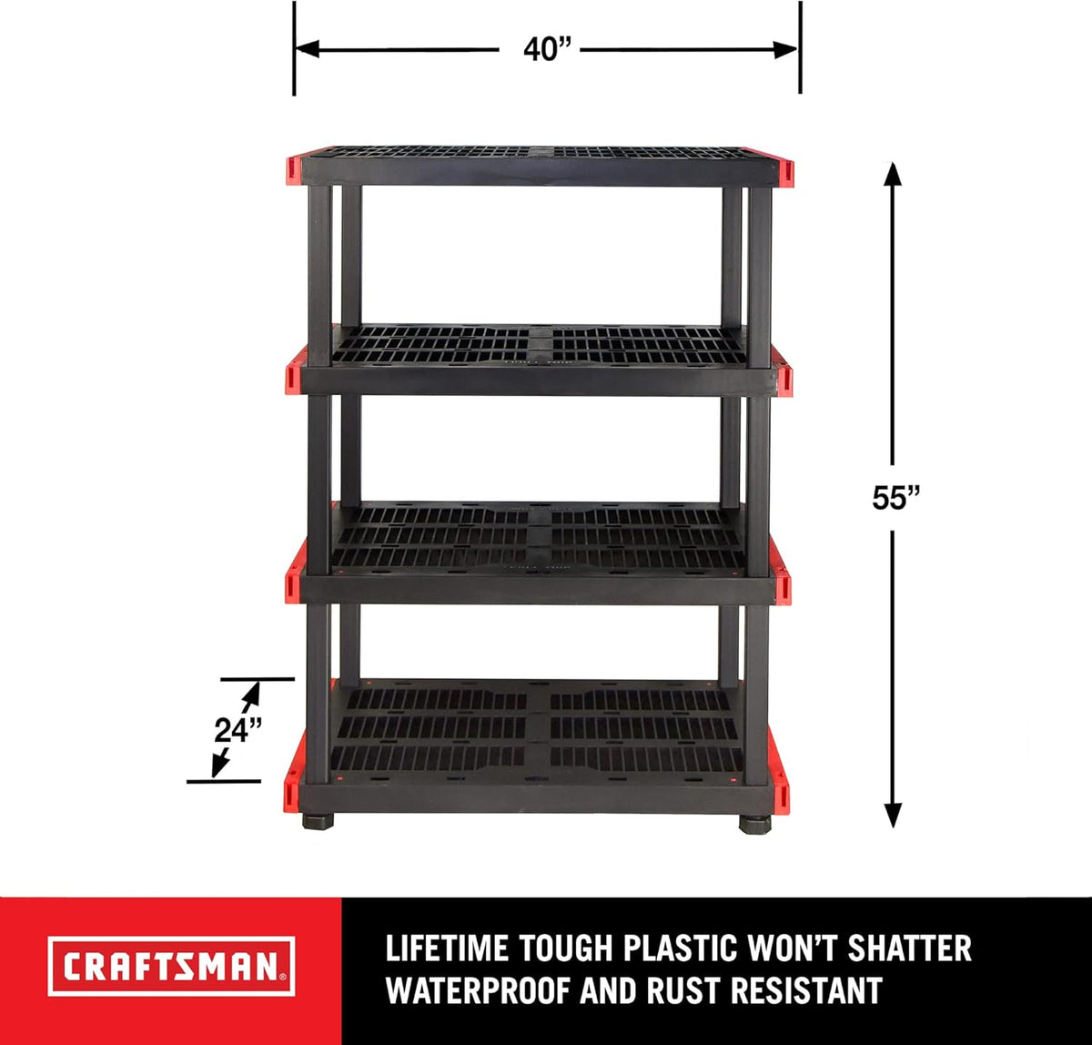 CX Craftsman, 4-Tier Highly Durable Storage Rack, 200lbs/shelf, (55”H x 40”W x 24”D), Interlocking Shelving Unit and Weather-Resistant Design, American Made Garage Shelf