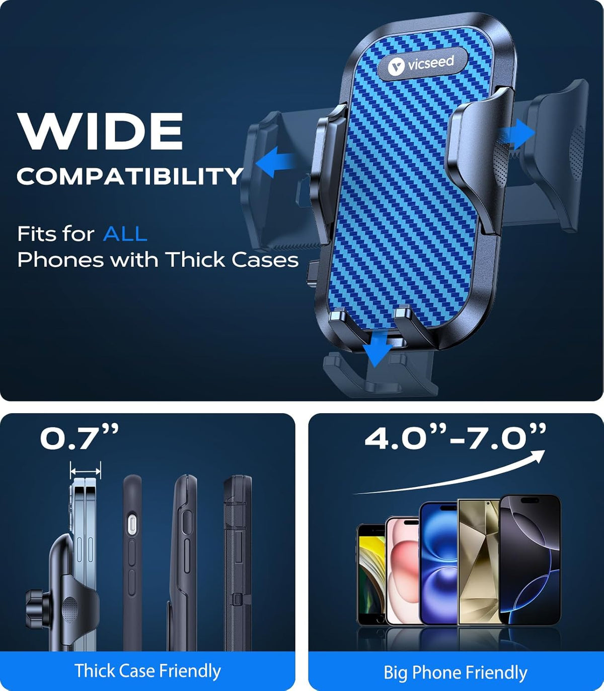 VICSEED [True Strongest Suction] [Pro Rally Racing-Grade] Phone Holders for Your Car 2025 Upgraded Car Phone Holder Mount Truck Stand Cradle for iPhone 16 Pro Max Samsung All Phones, Light Blue